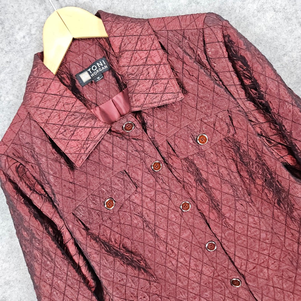 Toni Morgan Quilted Diamond Pattern Blazer Jacket Burgundy Red Women's Size M